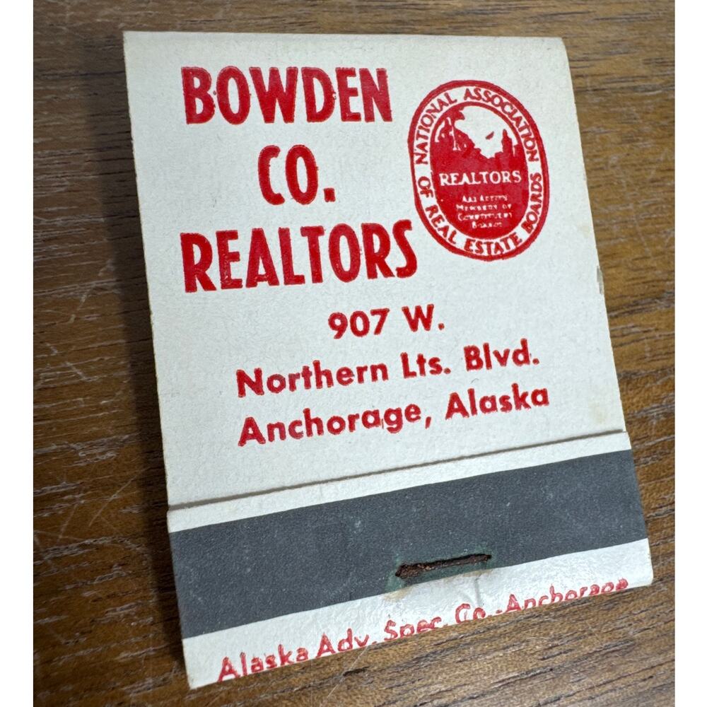 Vintage Anchorage AK Matchbook Unstruck Bowden Co. Realtors Alaska Real Estate